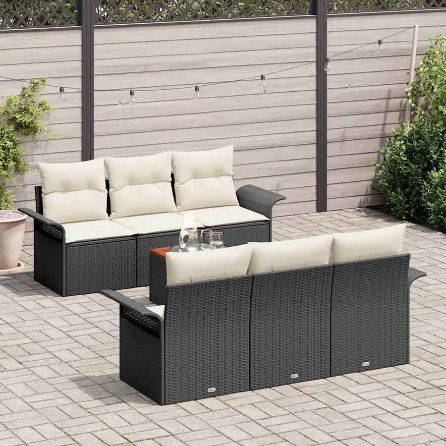 Ensemble de canapé de jardin avec coussin 7 pcs Noir polyrotin - 3