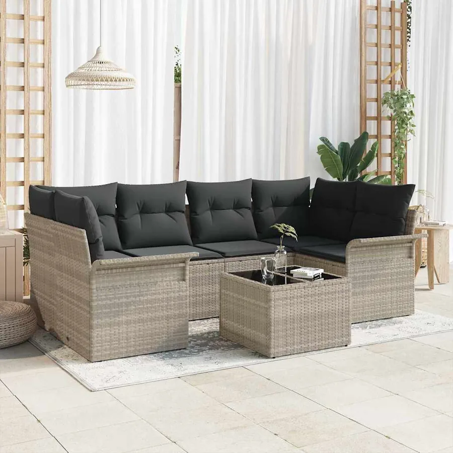 Ensemble de canapé de jardin 7 pcs Gris clair polyrotin