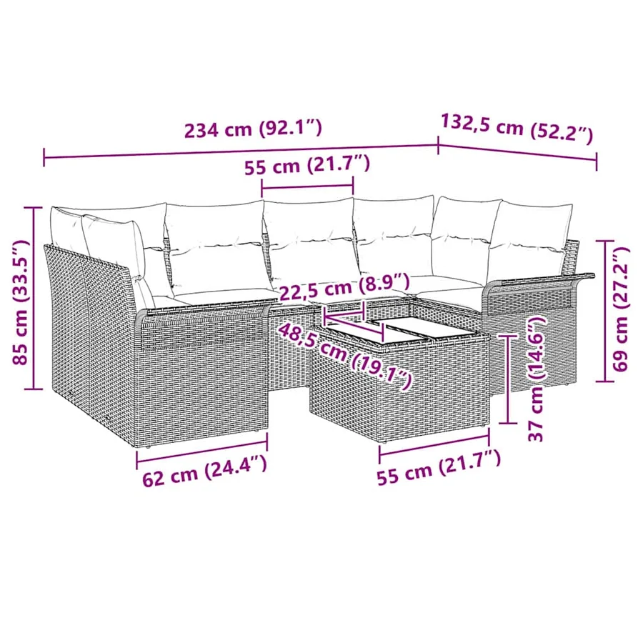 Ensemble de canapé de jardin 7 pcs Gris clair polyrotin - 13