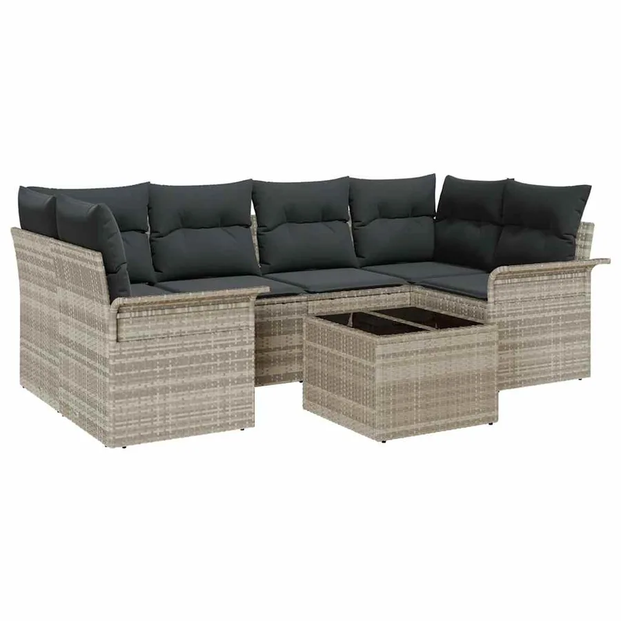 Ensemble de canapé de jardin 7 pcs Gris clair polyrotin - 2