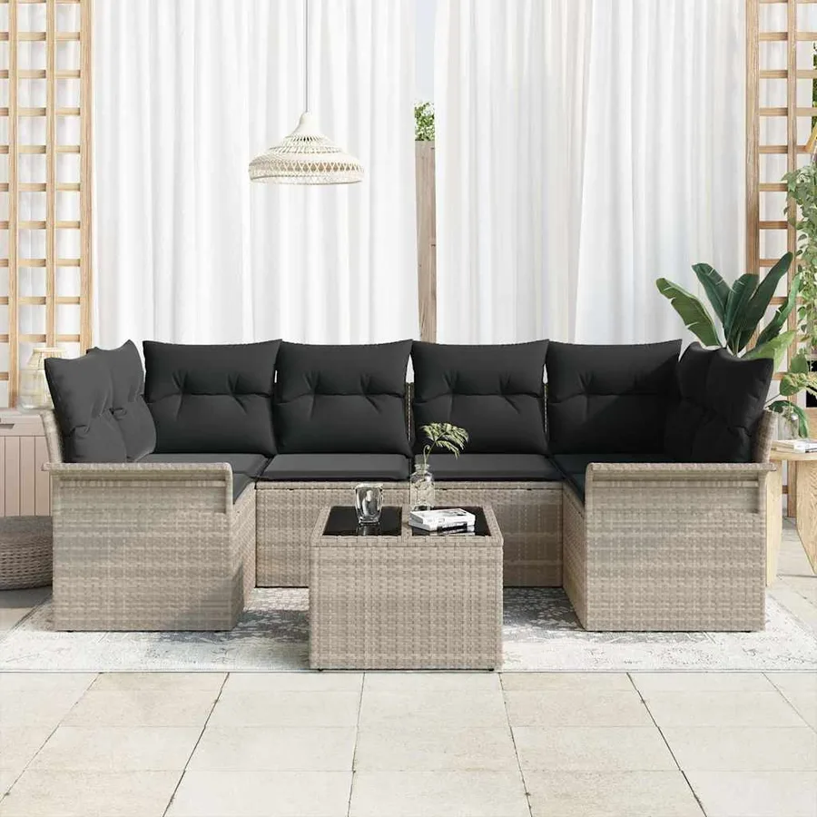 Ensemble de canapé de jardin 7 pcs Gris clair polyrotin - 3
