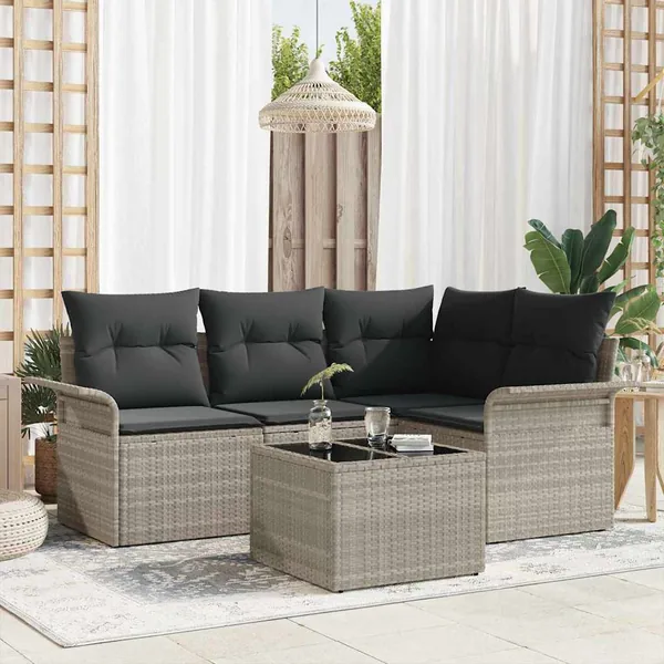 Ensemble de canapé de jardin 5 pcs Gris clair polyrotin