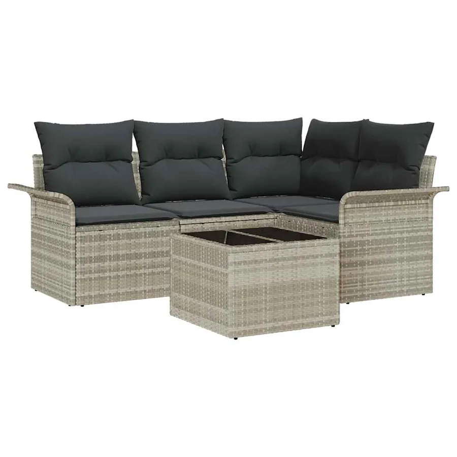 Ensemble de canapé de jardin 5 pcs Gris clair polyrotin - 2