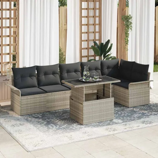 Ensemble de canapé de jardin 7 pcs Gris clair polyrotin