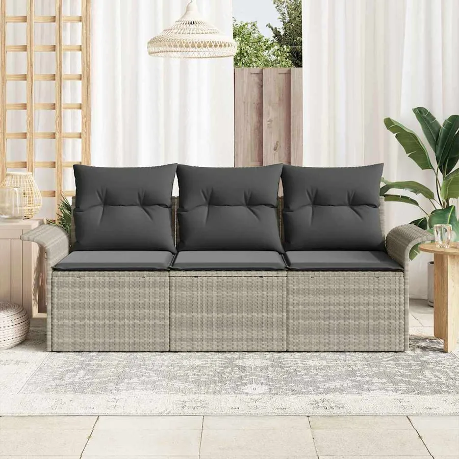 Ensemble de Canapés avec coussin 3 pcs Gris polyrotin - 3