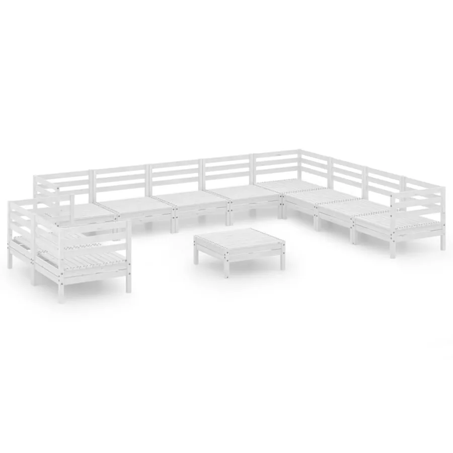 Salon de jardin 11 pcs Bois de pin massif Blanc - 2