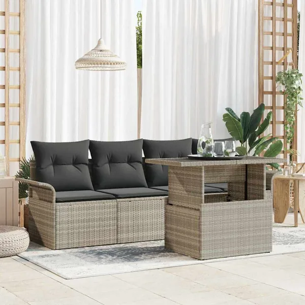Ensemble de canapé de jardin 5 pcs Gris clair polyrotin