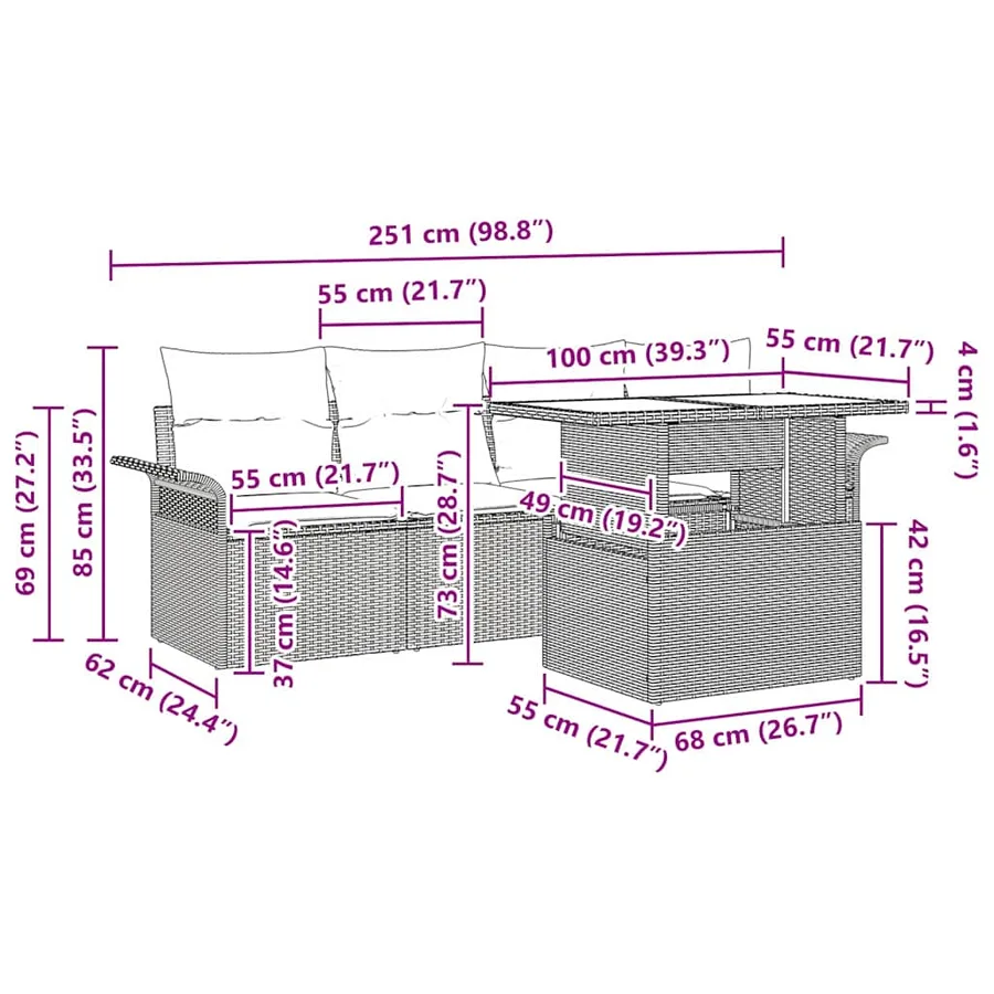Ensemble de canapé de jardin 5 pcs Gris clair polyrotin - 10