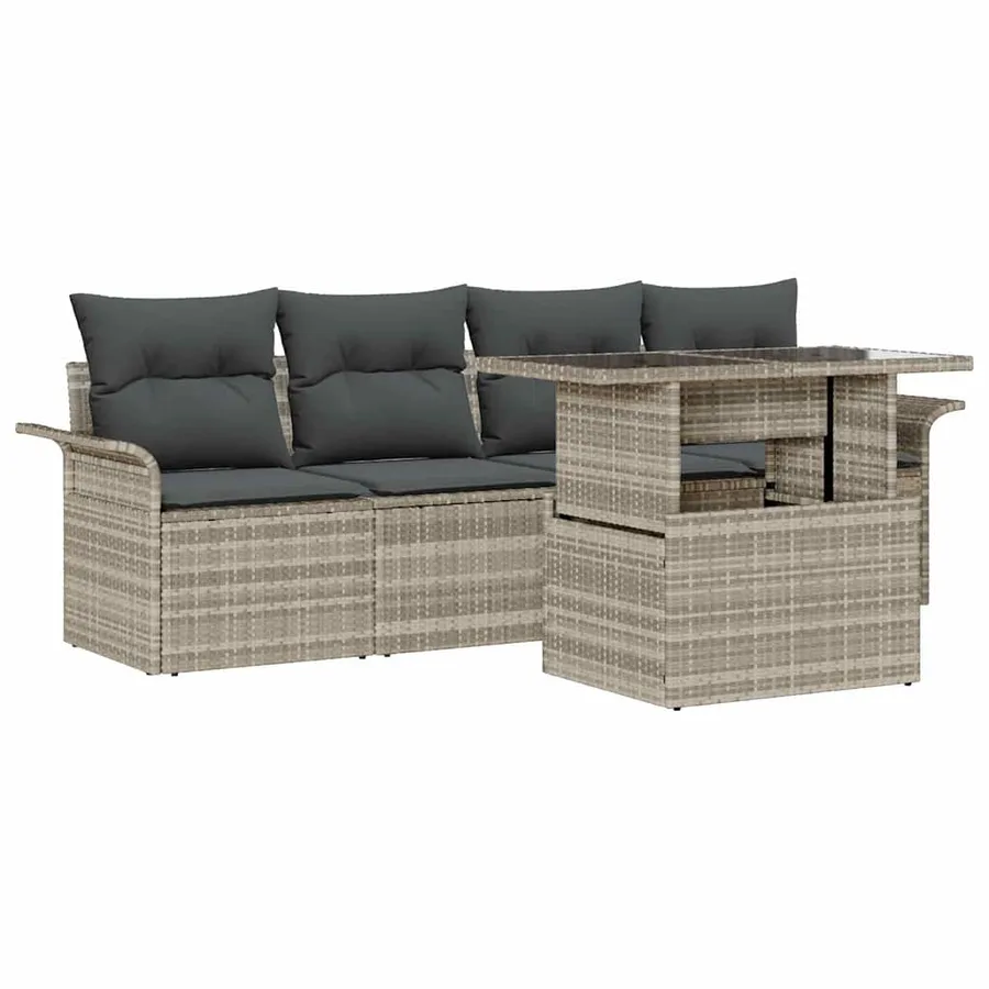 Ensemble de canapé de jardin 5 pcs Gris clair polyrotin - 2