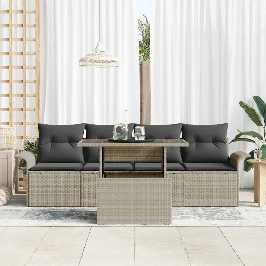 Ensemble de canapé de jardin 5 pcs Gris clair polyrotin - 3
