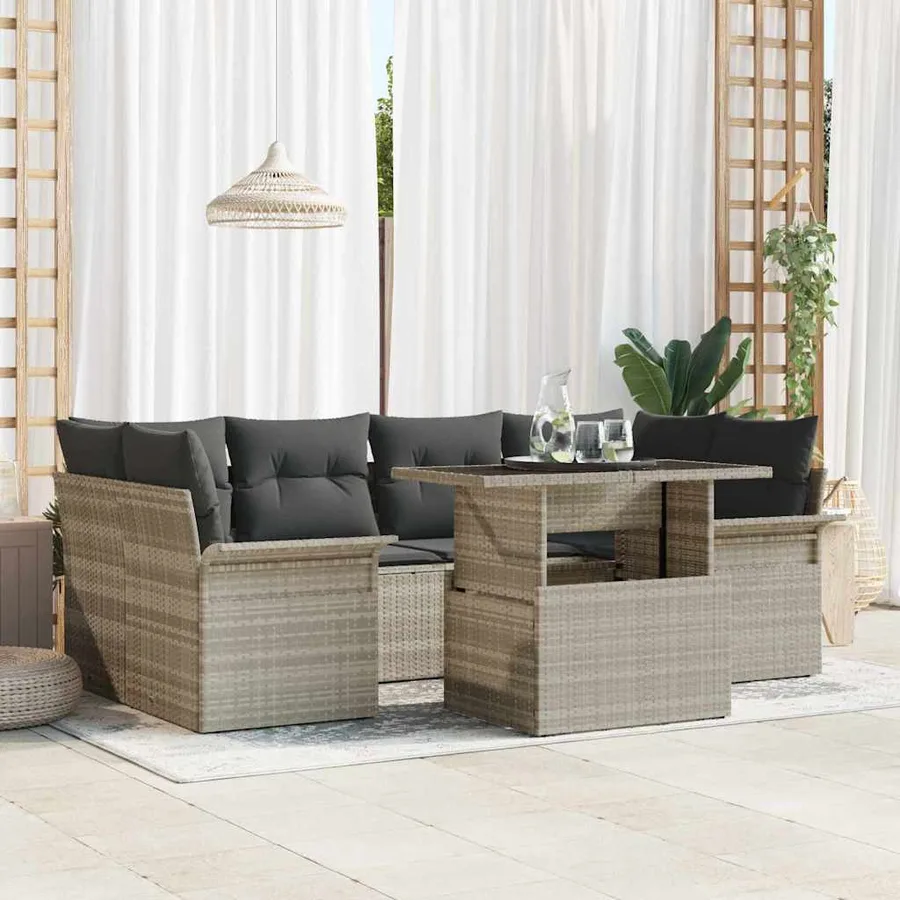 Ensemble de canapé de jardin 7 pcs Gris clair Poly rotin - 3