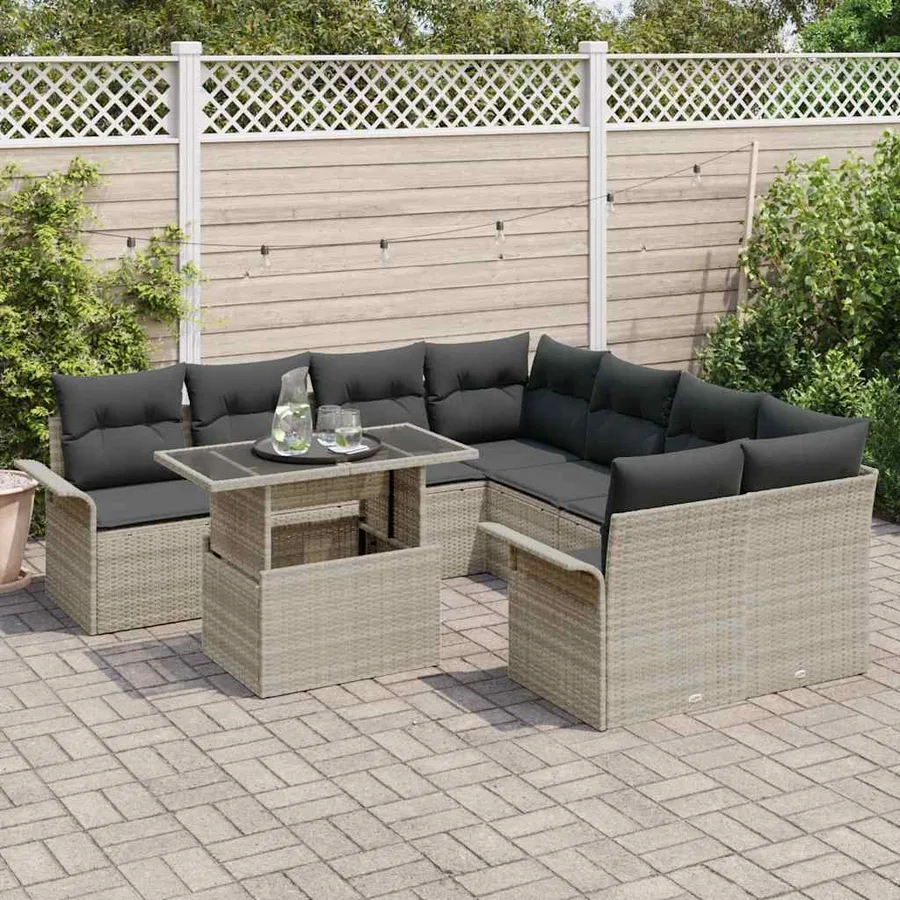 Ensemble de canapé de jardin 9 pcs Gris clair polyrotin - 3