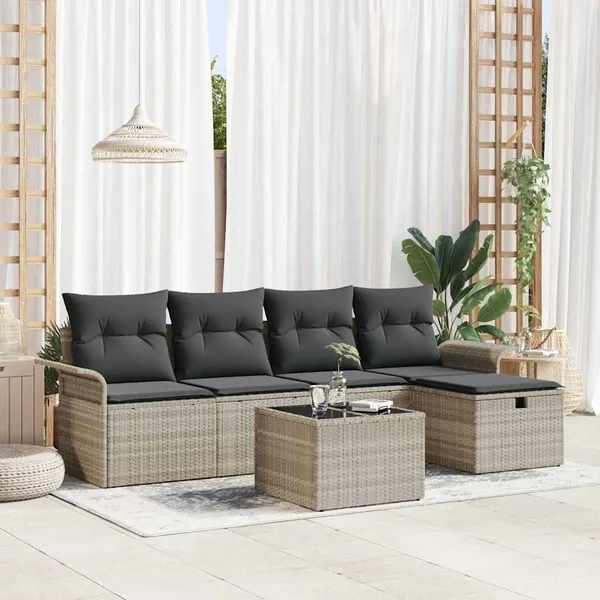 Ensemble de canapé de jardin 6 pcs Gris clair polyrotin