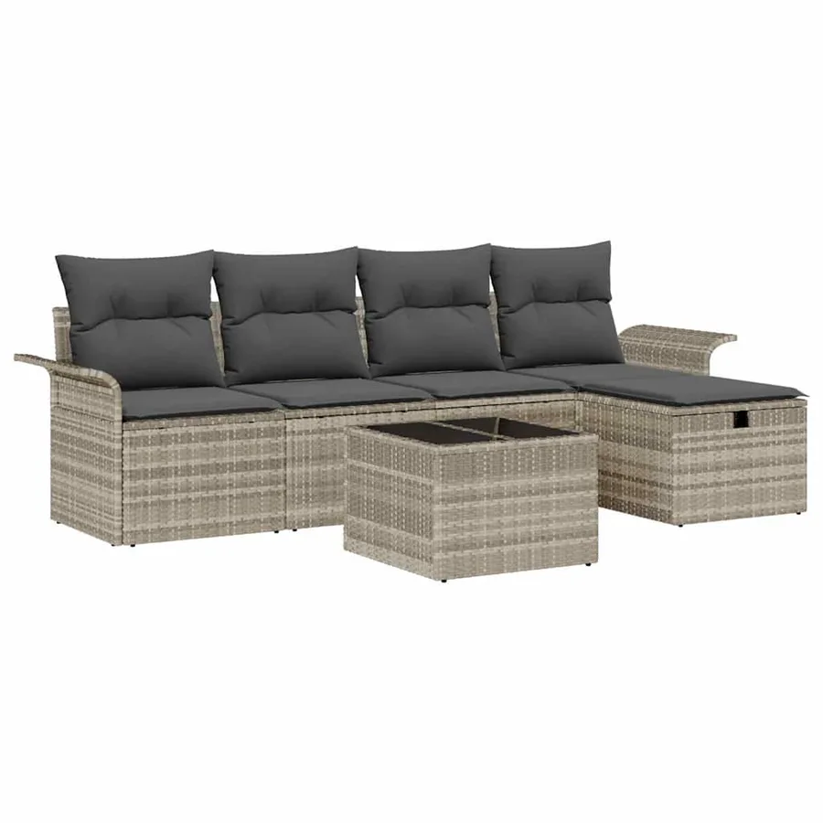 Ensemble de canapé de jardin 6 pcs Gris clair polyrotin - 2