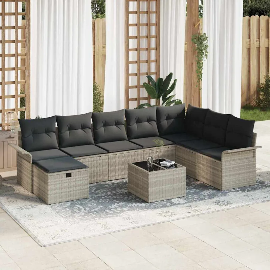 Ensemble de canapé de jardin 9 pcs Gris clair polyrotin