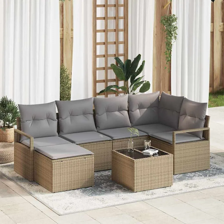 Ensemble de Canapés avec coussin 7 pcs Beige polyrotin