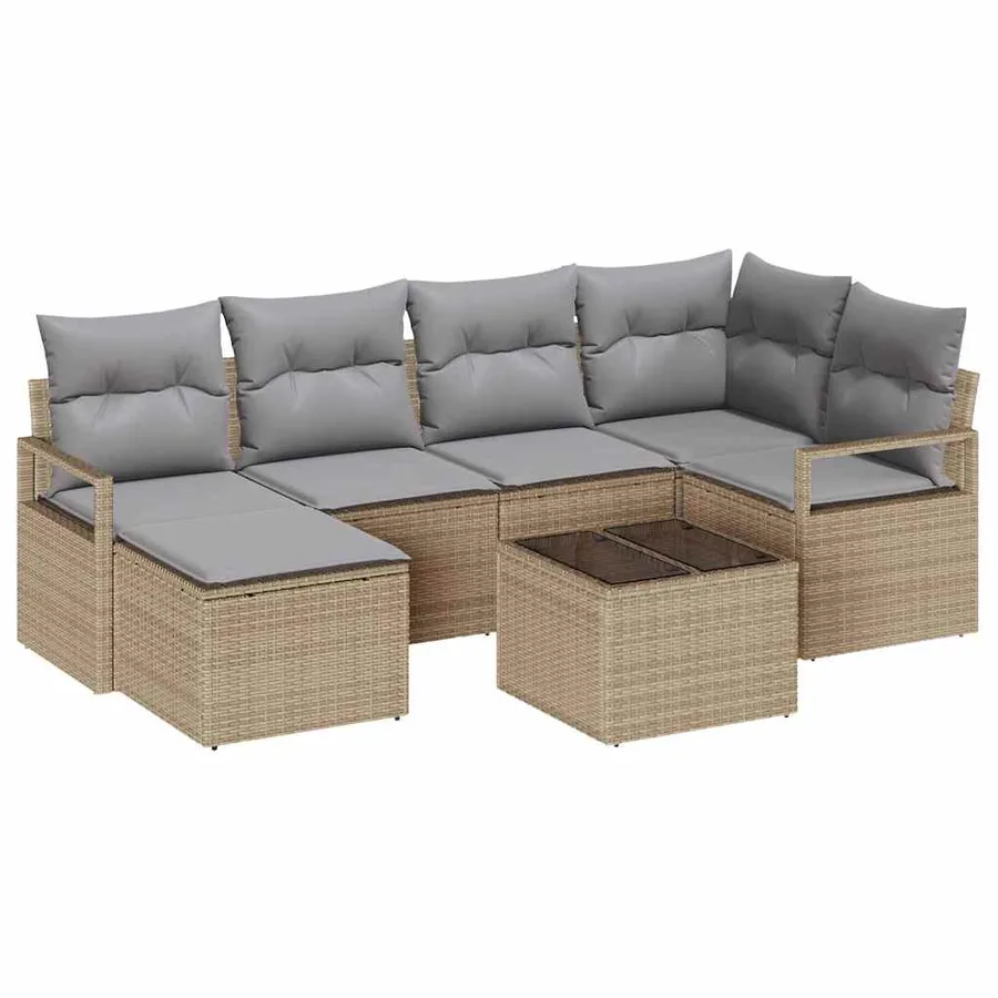 Ensemble de Canapés avec coussin 7 pcs Beige polyrotin - 2