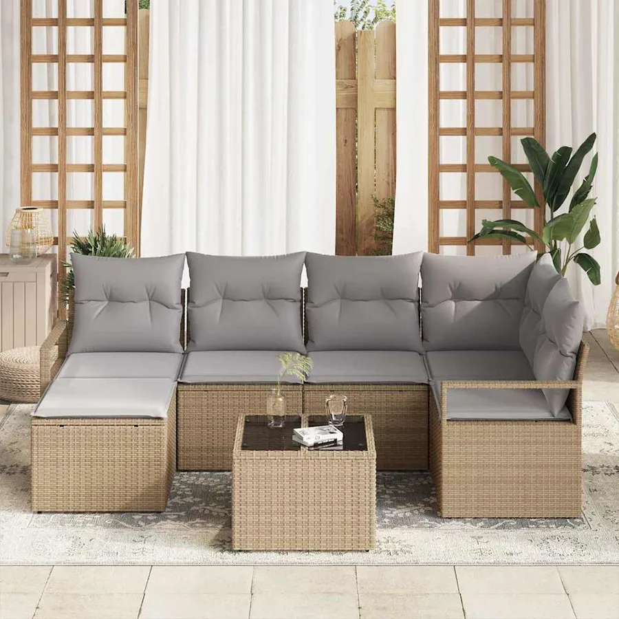 Ensemble de Canapés avec coussin 7 pcs Beige polyrotin - 3