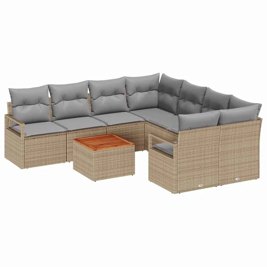 Ensemble de canapé de jardin avec coussin 9 pcs Beige polyrotin - 2