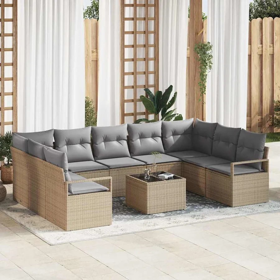 Ensemble de Canapés avec coussin 10 pcs Beige polyrotin