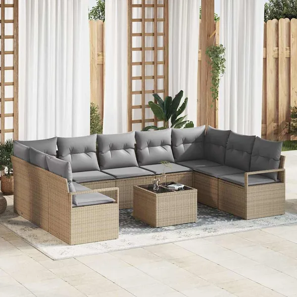 Ensemble de Canapés avec coussin 10 pcs Beige polyrotin