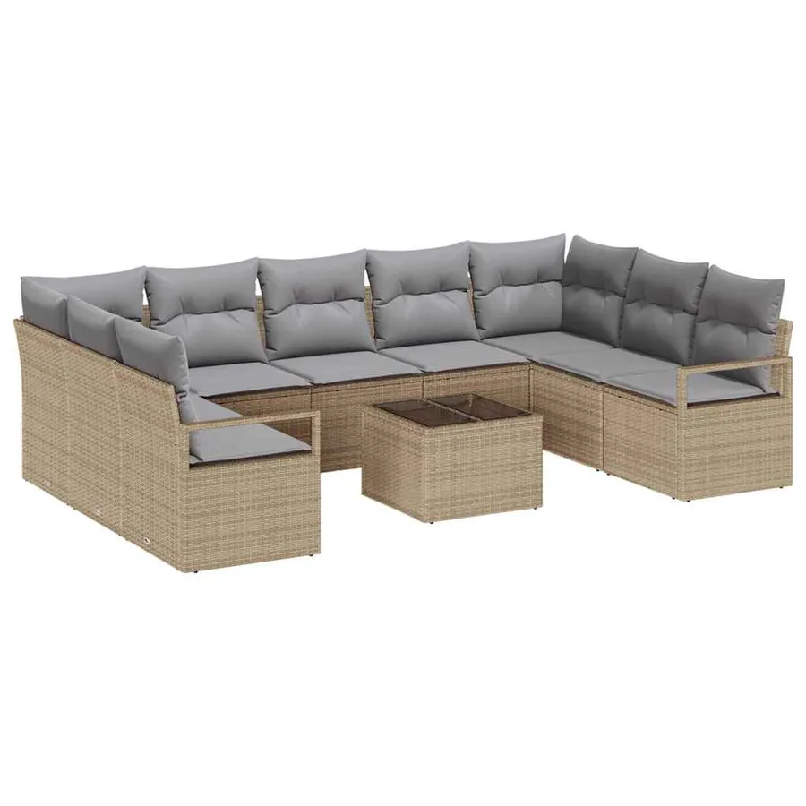 Ensemble de Canapés avec coussin 10 pcs Beige polyrotin - 2