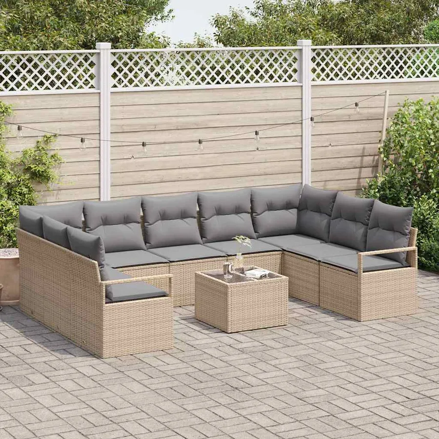 Ensemble de Canapés avec coussin 10 pcs Beige polyrotin - 3