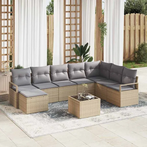 Ensemble de Canapés avec coussin 9 pcs Beige polyrotin