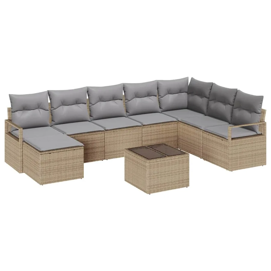 Ensemble de Canapés avec coussin 9 pcs Beige polyrotin - 2
