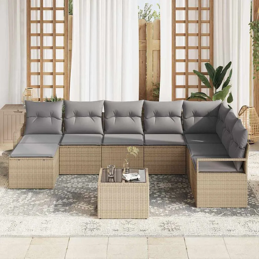 Ensemble de Canapés avec coussin 9 pcs Beige polyrotin - 3
