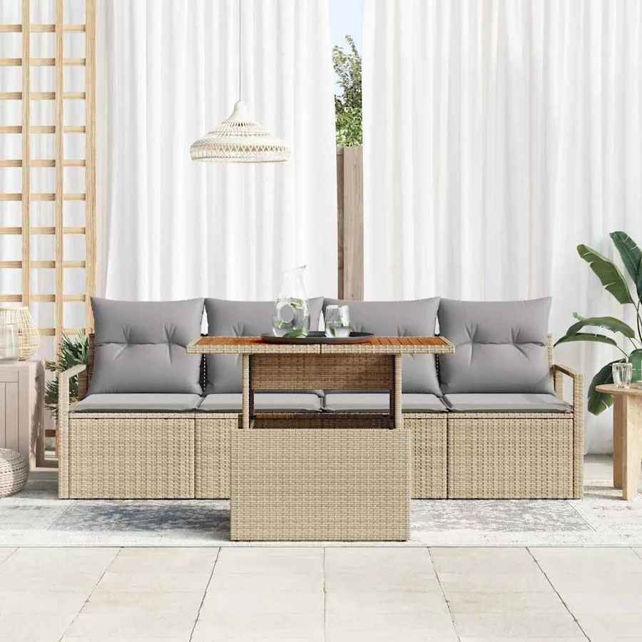 Ensemble de canapé de jardin 5 pcs beige et gris clair - 3