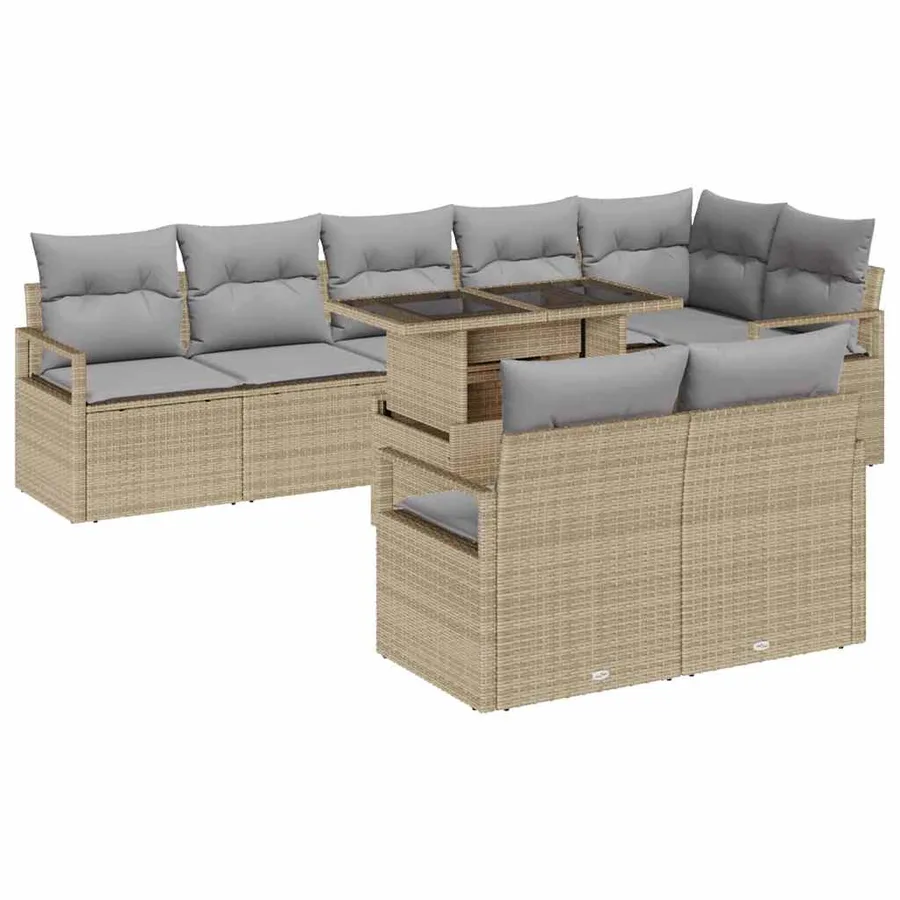 Ensemble de canapé de jardin 9 pcs beige et gris clair - 2