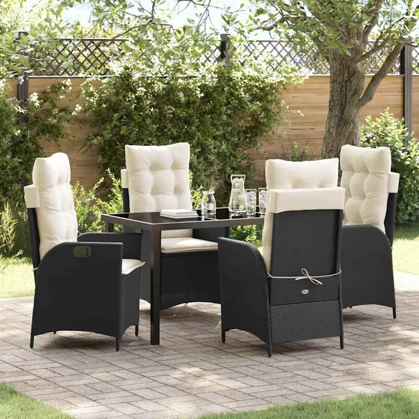 Ensemble de salle à manger pour jardin 5 pcs Noir polyrotin