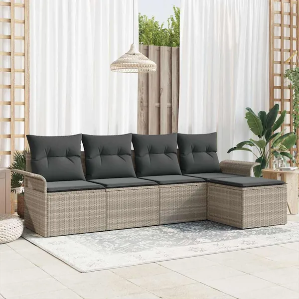 Ensemble de canapé de jardin 5 pcs Gris clair polyrotin
