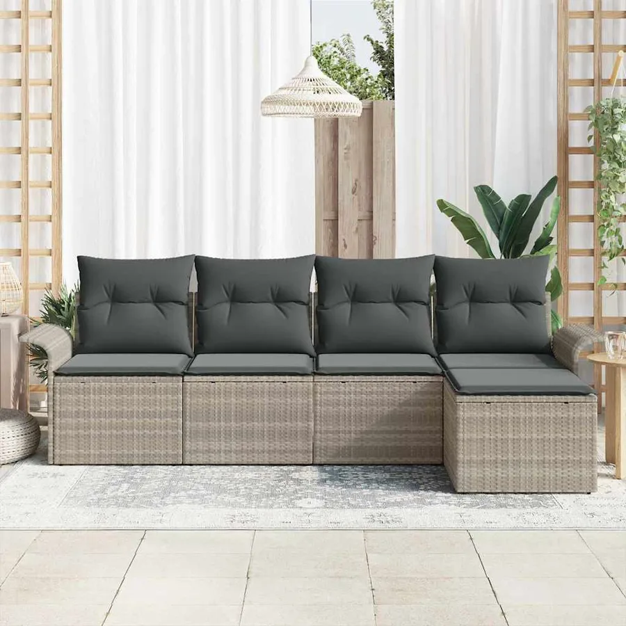 Ensemble de canapé de jardin 5 pcs Gris clair polyrotin - 3