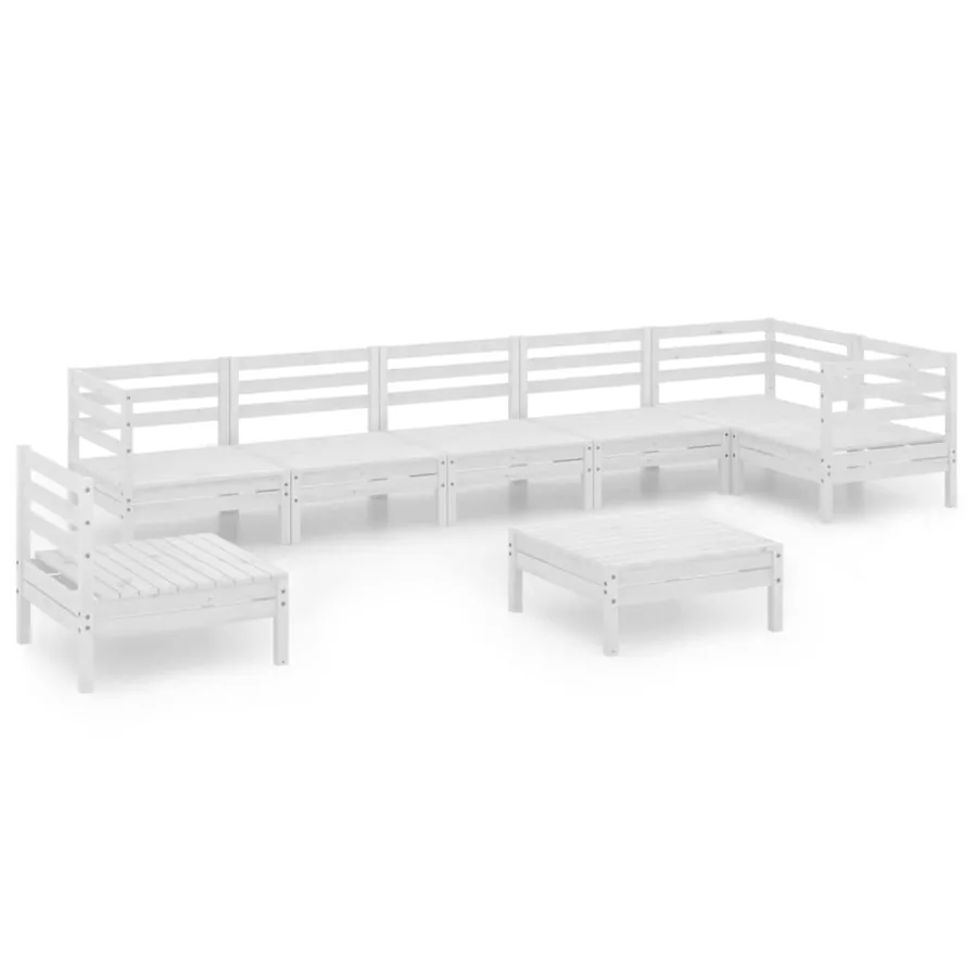 Salon de jardin 8 pcs Bois de pin massif Blanc - 2