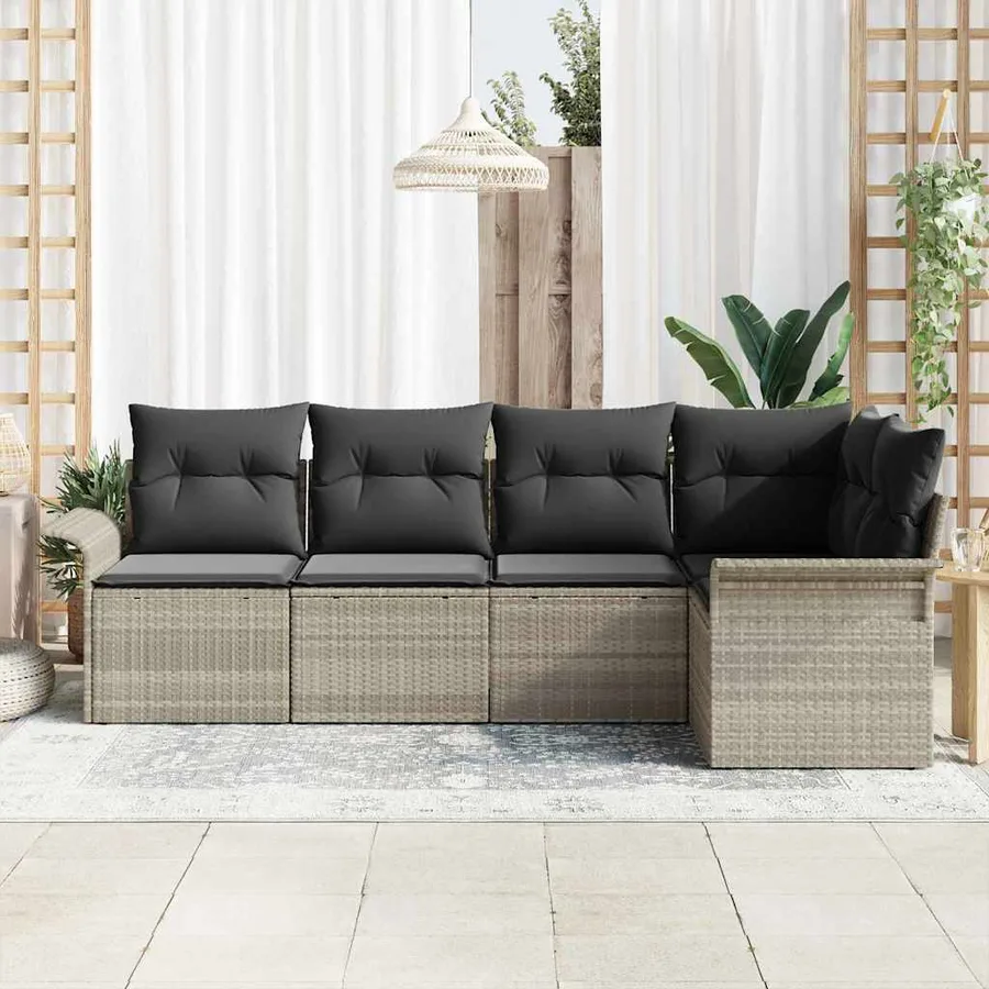 Ensemble de canapé de jardin 5 pcs Gris clair polyrotin - 3