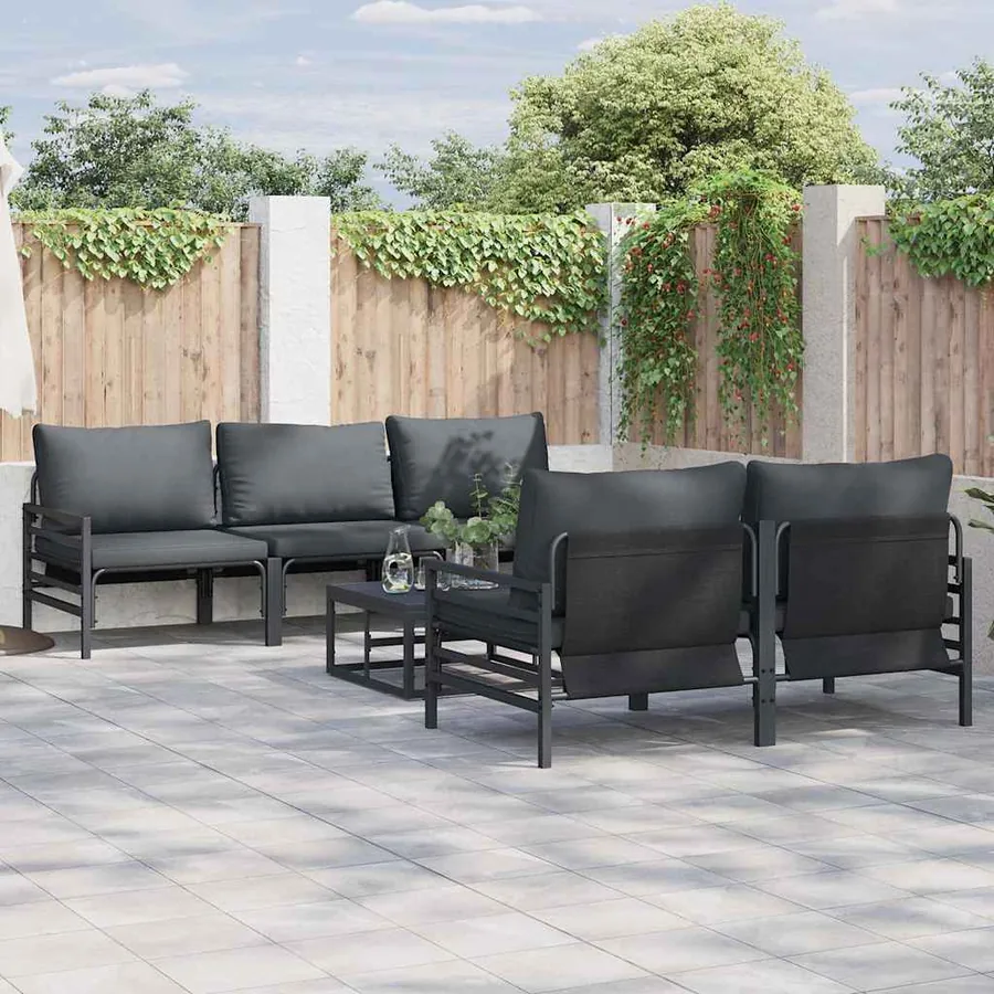 Ensemble de canapé de jardin avec coussin 6 pcs Noir Acier