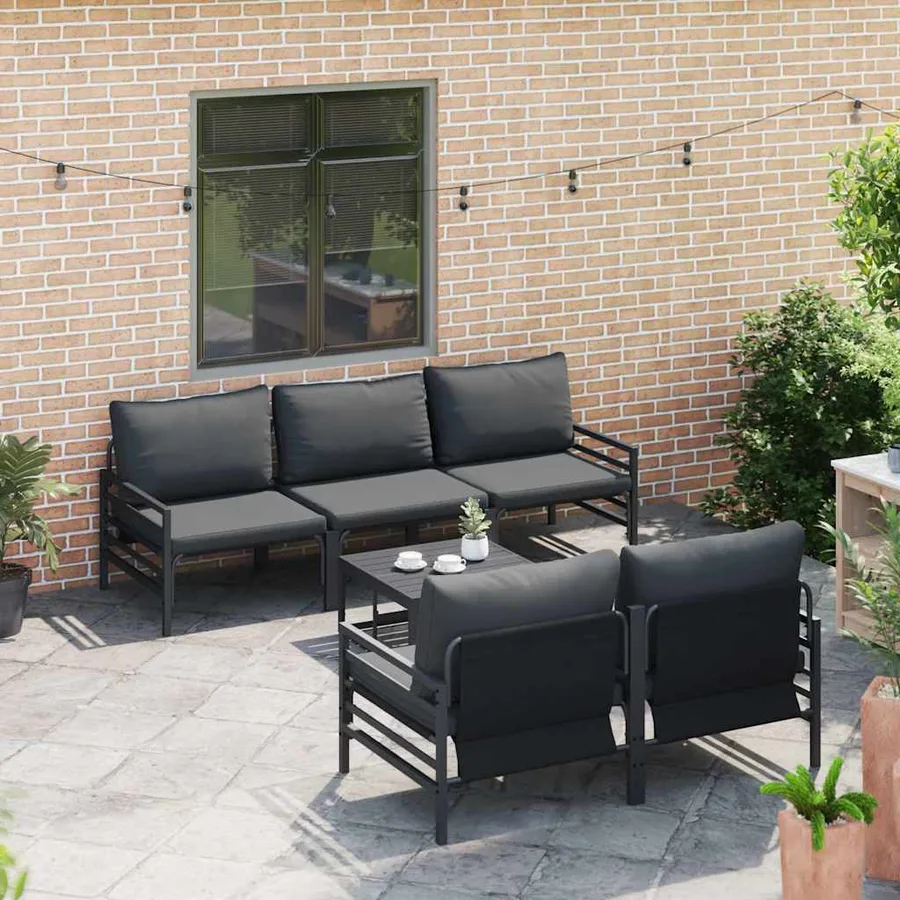 Ensemble de canapé de jardin avec coussin 6 pcs Noir Acier - 3