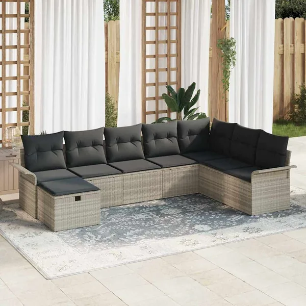 Ensemble de canapé de jardin 8 pcs Gris clair Poly rotin