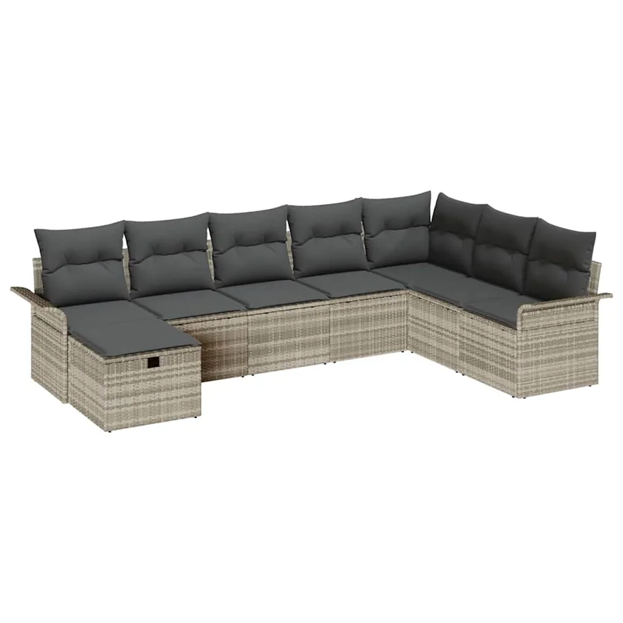 Ensemble de canapé de jardin 8 pcs Gris clair Poly rotin - 2