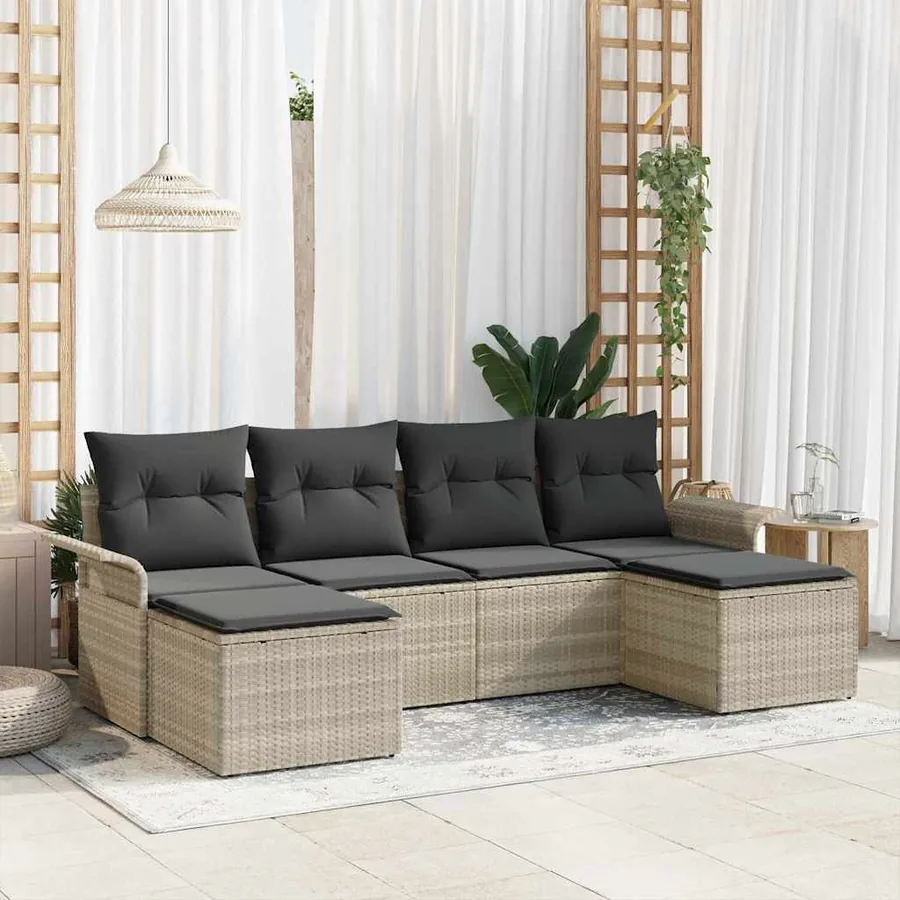 Ensemble de canapé de jardin 6 pcs Gris clair polyrotin