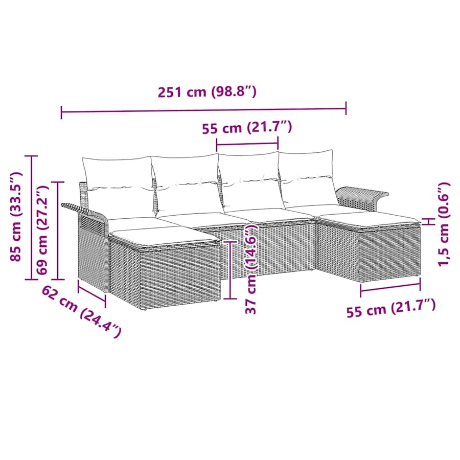 Ensemble de canapé de jardin 6 pcs Gris clair polyrotin - 14