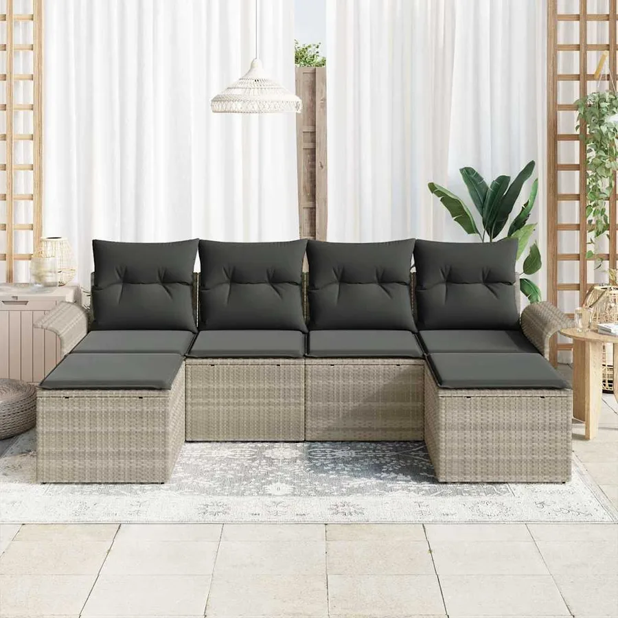 Ensemble de canapé de jardin 6 pcs Gris clair polyrotin - 3