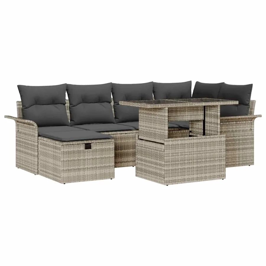 Ensemble de canapé de jardin 7 pcs Gris clair Poly rotin - 2