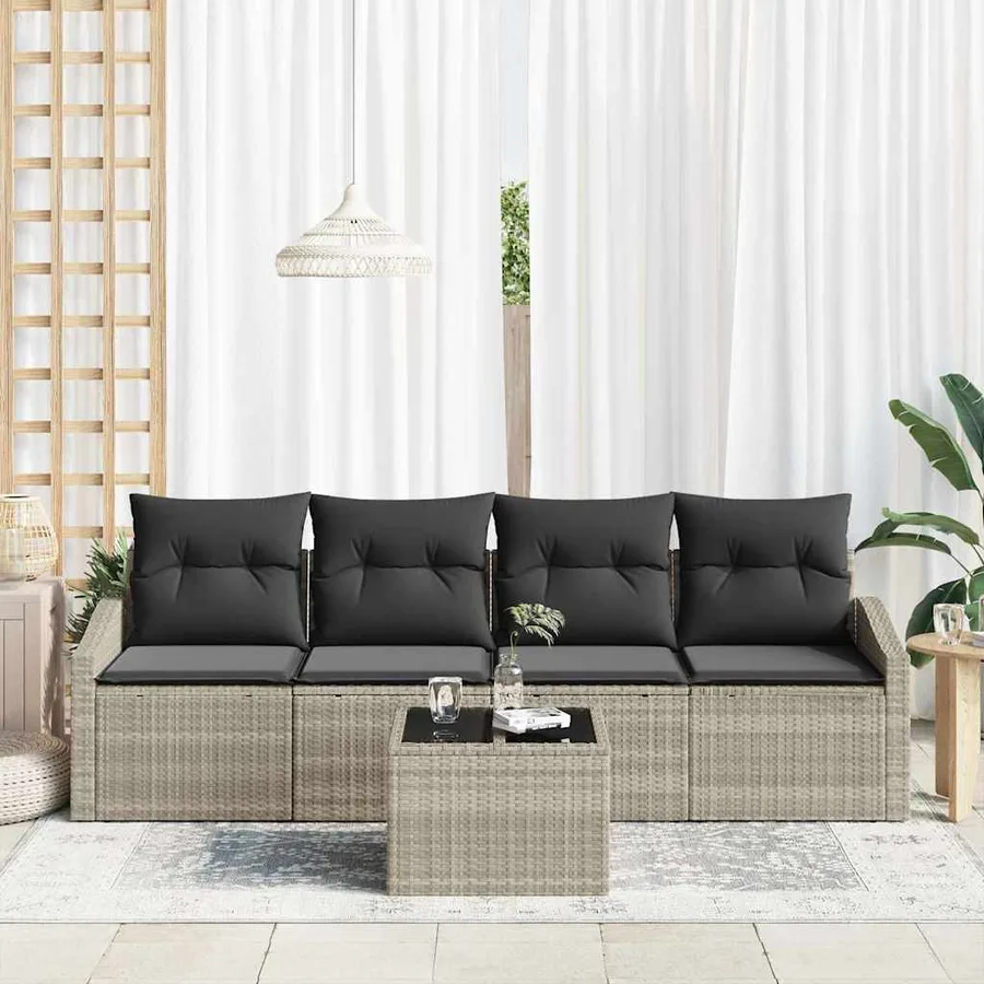 Ensemble de Canapés avec coussin 5 pcs Gris clair polyrotin - 3