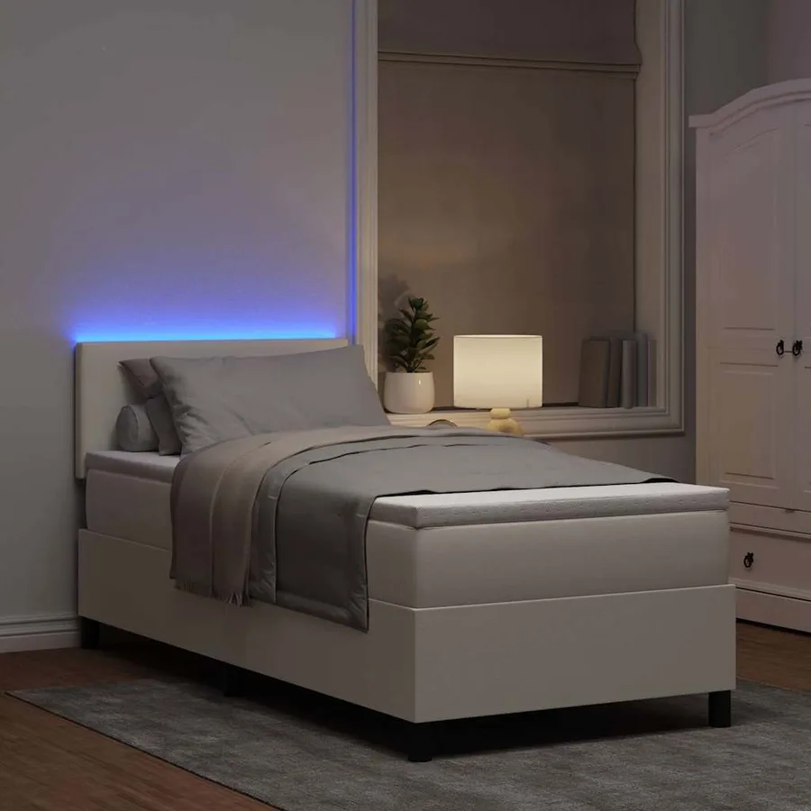Lit à ressort LED avec tête de lit Crème et Blanc 100 x 200 cm - 5