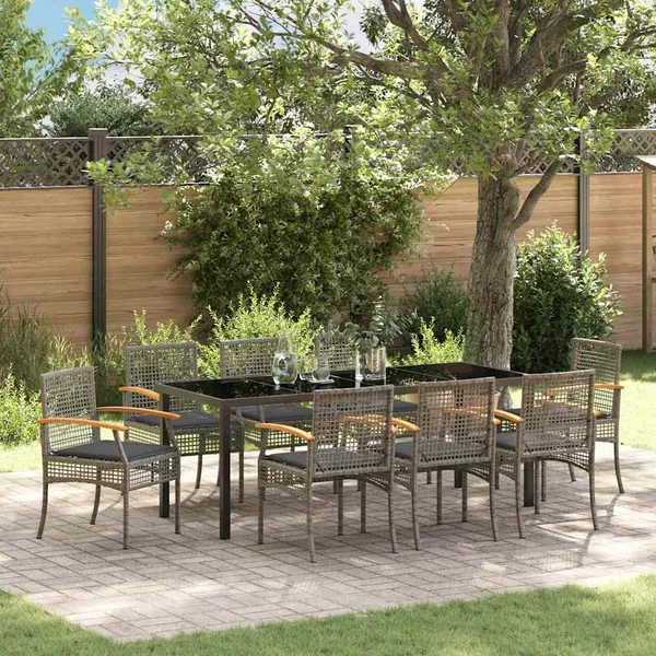 Ensemble de salle à manger pour jardin 9 pcs Gris et Noir Rotin