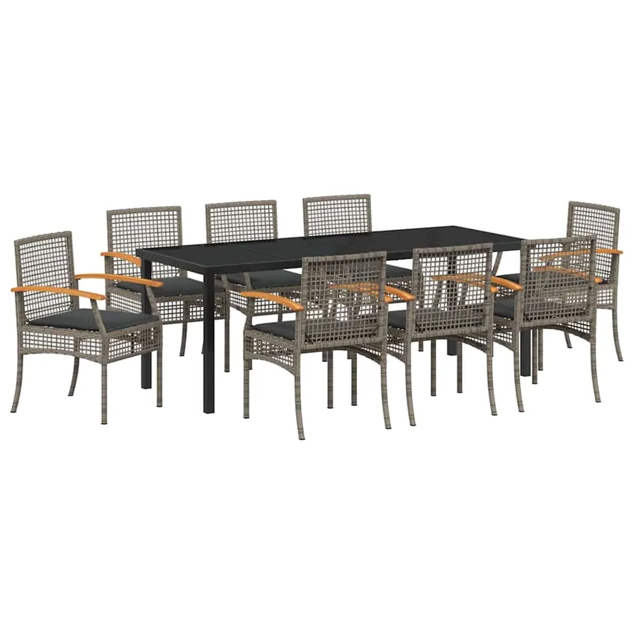 Ensemble de salle à manger pour jardin 9 pcs Gris et Noir Rotin - 2