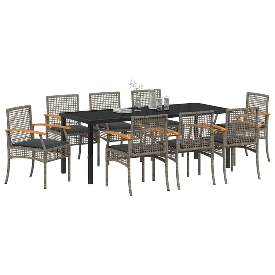 Ensemble de salle à manger pour jardin 9 pcs Gris et Noir Rotin - 3